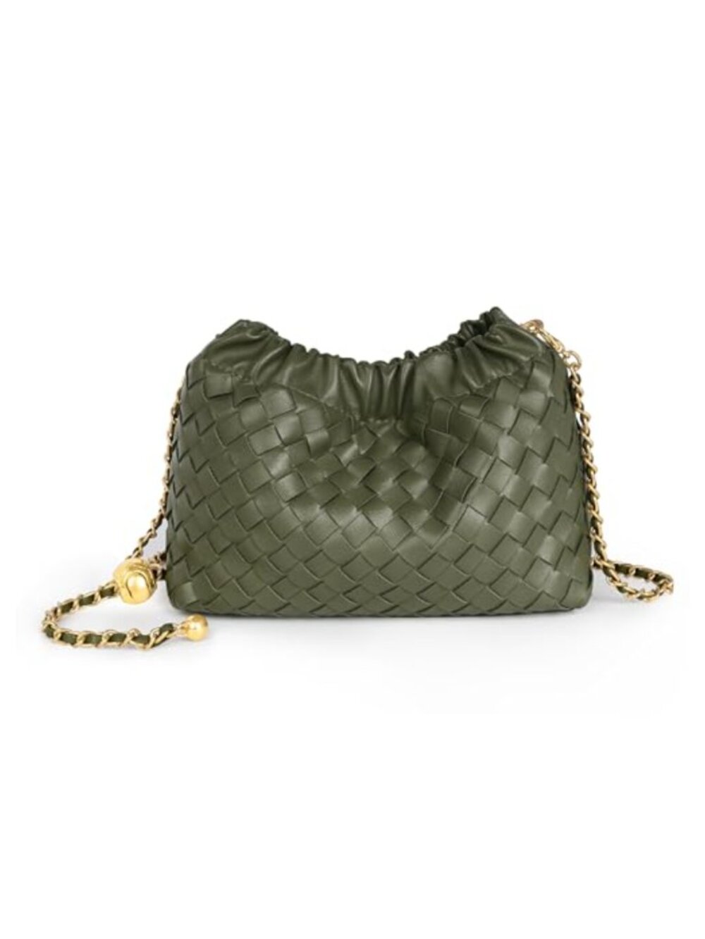 Woven Leather Crossbody Bag Ruched Hobo Clutch Purse Mini Handbag